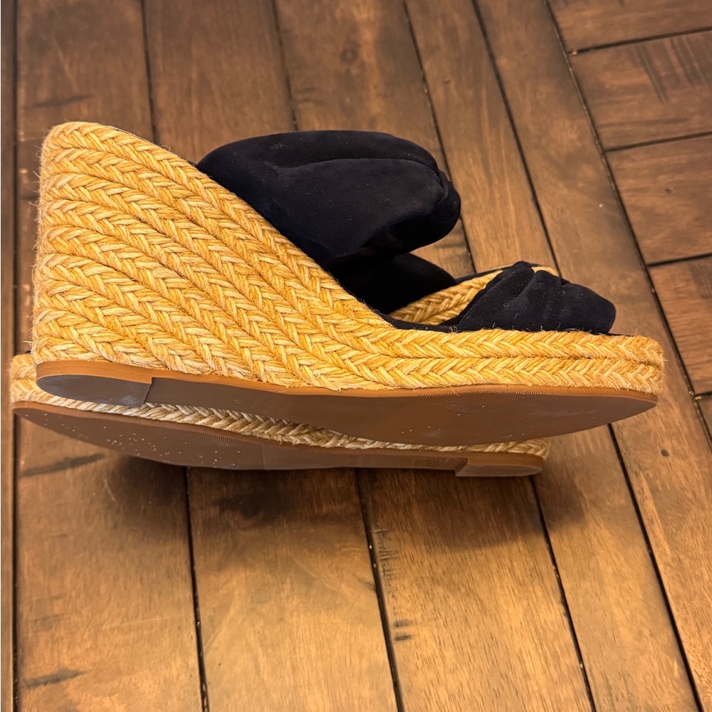 Stuart Weitzman Sarina Black Suede Espadrille Sandals Wedge Sz Women’s 10 - Picture 9 of 11